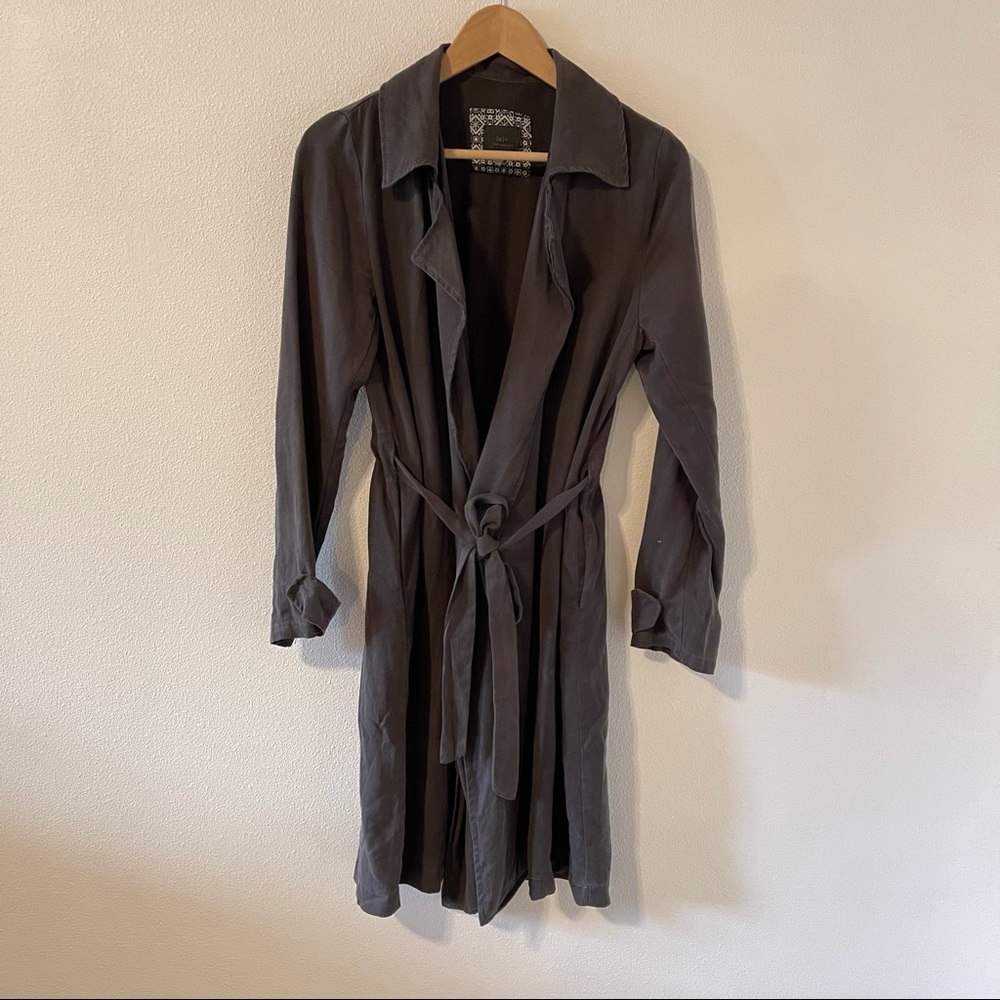 Laju Los Angeles Olive Green Tencel Longline Waist Tie Jacket-Small